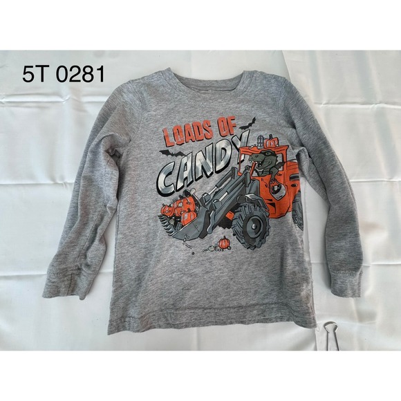 Other - Boys 5T Halloween Graphic Long Sleeve Shirt Gray Loads of Candy Dinosaur Tractor
